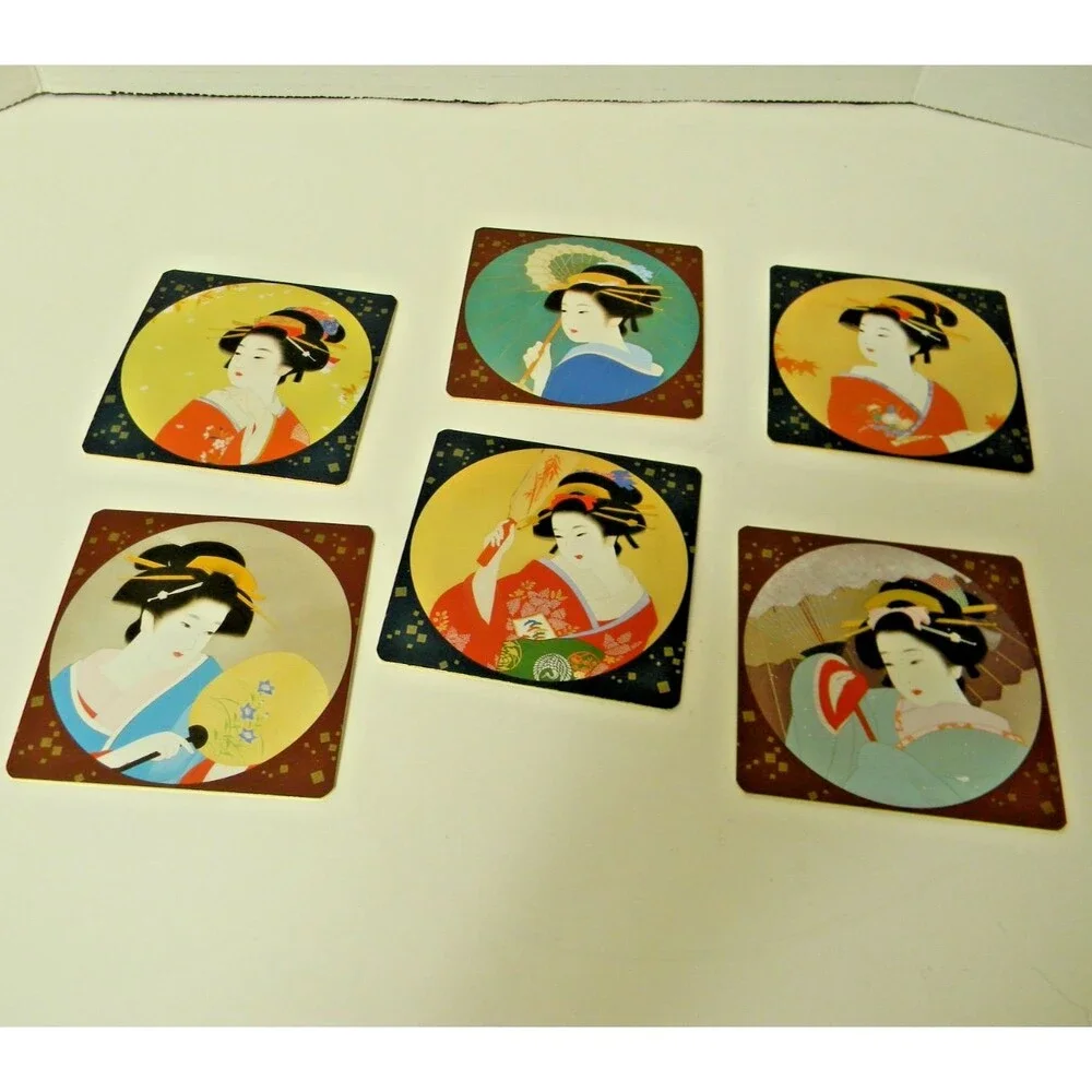 Peacock Cards Bijinga Coasters Set of 6 Japanese Beauty in Four Seasons NOS